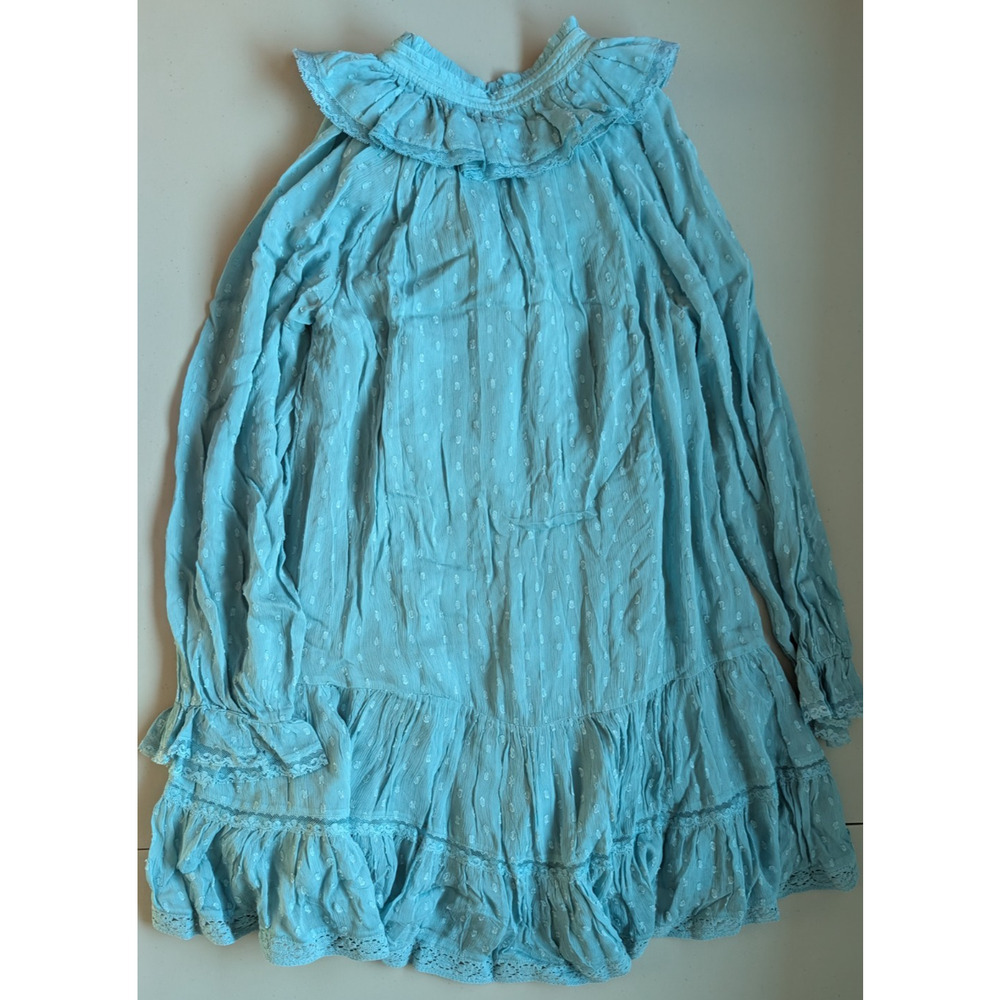 NWT By Anthropologie Long-Sleeve V-Neck Ruffled Tunic Dress Sz S TURQUOISE NA452 - Picture 5 of 9